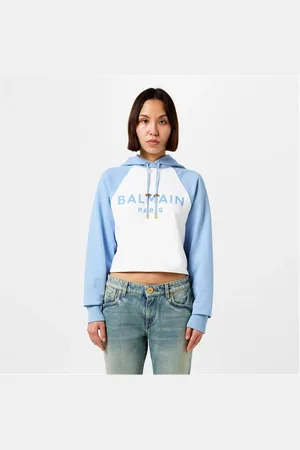 Balmain Logo Cropped Hoodie