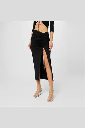 Puccini Asymmetric Ruched Slit Midi Skirt
