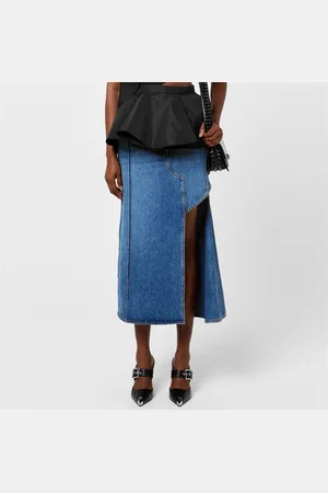 Alexander McQueen Slashed Denim Midi Skirt
