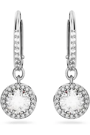 Swarovski Una Angelic drop earrings, Round cut, White, Rhodium plated