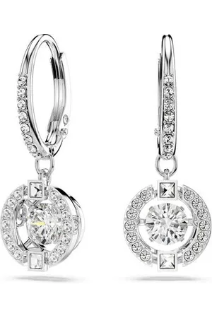 Swarovski Una drop earrings, Round cut, White, Rhodium plated