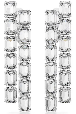 Swarovski Millenia Clip Earrings, Octagon Cut, Long, White, Rhodium Plated