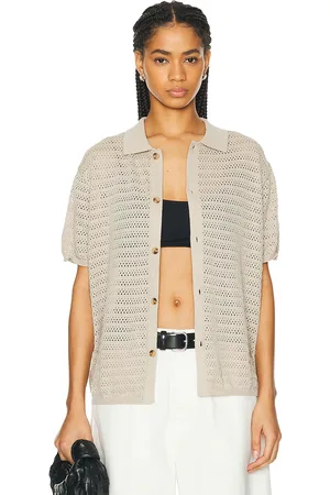 WAO Open Knit Short Sleeve Shirt in Oatmeal - Cream. Size S (also in ).