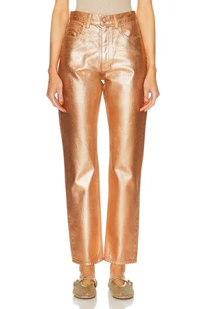 ULLA JOHNSON Agnes Straight Leg in Copper Foiled Wash - Metallic Copper. Size 24 (also in 25, 27).
