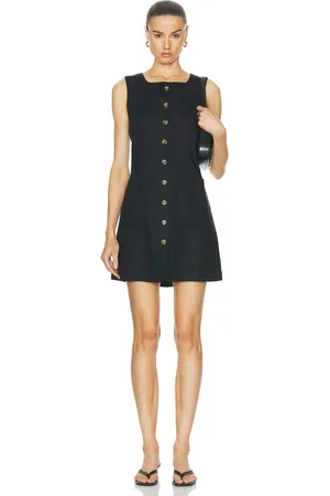 POSSE Emma Button Down Mini Dress in Black - Black. Size L (also in M, S, XS).