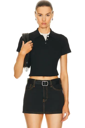 Guest In Residence Shrunken Polo Top in Black - Black. Size L (also in S, XL, XS).
