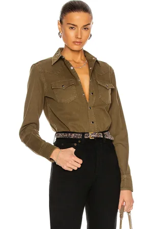 Saint Laurent Denim Shirt in Khaki Stone Wash - Army. Size L (also in XS).