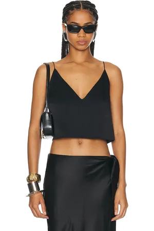 Saint Laurent Satin Cami Tank Top in Noir - Black. Size 40 (also in ).