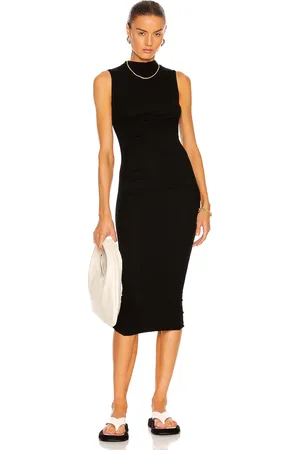 ENZA COSTA Silk Rib Sleeveless Twist Midi Dress in Black - Black. Size L (also in M, S, XL, XS).