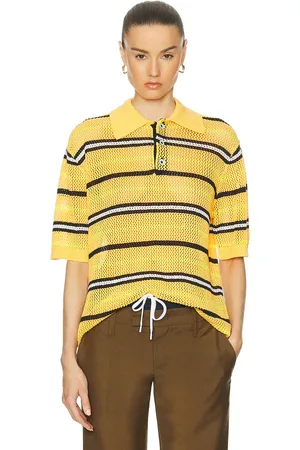ZANKOV Fassbinder Stripes Polo in Cantaloupe - Mustard. Size L (also in XL/1X).