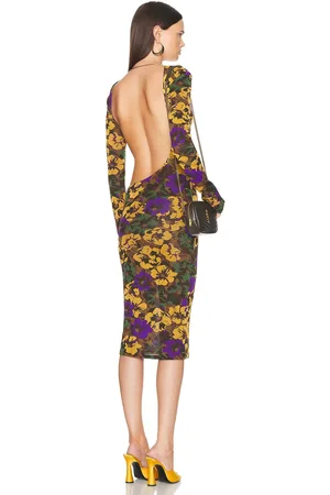 Saint Laurent Floral Dress in Noir Multicolor - Green. Size 40 (also in 42).