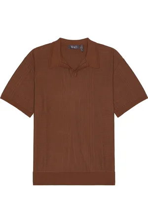 WAO Short Sleeve Pattern Knit Polo in Brown & Taupe - Brown. Size S (also in XL/1X, XS).