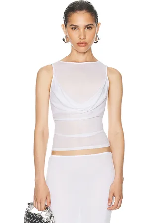 Helsa Sheer Knit Draped Top in White - White. Size M (also in L, XL).