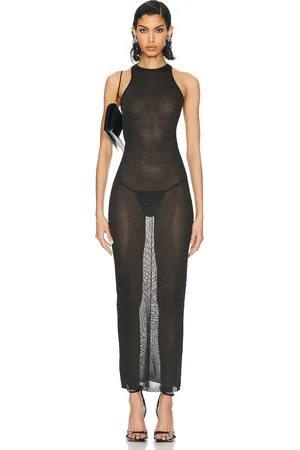 FLEUR DU MAL Sheer Knit Racer Dress in Black - Black. Size M (also in S).