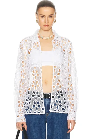 BODE Primrose Lace Long Sleeve Shirt in Natural - Nude. Size S (also in ).