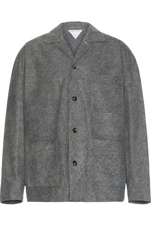 Bottega Veneta Flannel Printed Nubuck Jacket in Charcoal Melange - Grey. Size 48 (also in ).