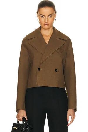 Bottega Veneta Structured Wool Cropped Jacket in Gingersnap Melange - Olive. Size 40 (also in ).