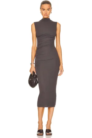 ENZA COSTA Silk Knit Sleeveless Twist Midi Dress in Dark Pewter - Grey. Size L (also in M, S, XL, XS).
