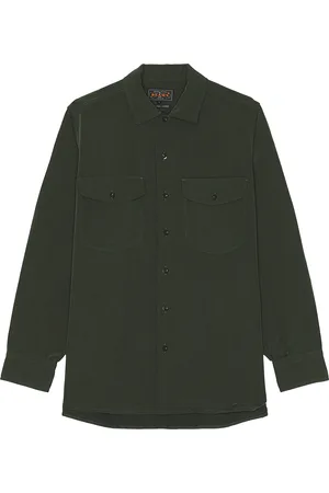 Beams Work Classic Fit Pe Twill Shirt in Green - Green. Size S (also in ).