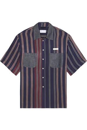 4SDESIGNS Short Sleeve Utility Shirt in Navy & Burgundy - Blue. Size M (also in ).