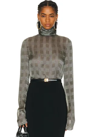 Saint Laurent Sheer Blouse in Creme Noir - Grey. Size 34 (also in 36).