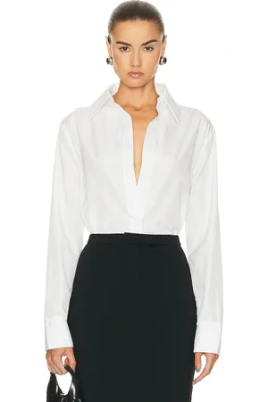 Norma Kamali Nk Shirt W/ Collar Stand in Snow White - White. Size L (also in M, S, XL).
