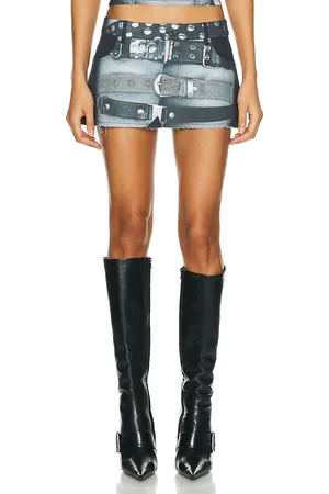 Miaou Miss Mini Skirt in Belt Print - Black. Size L (also in ).