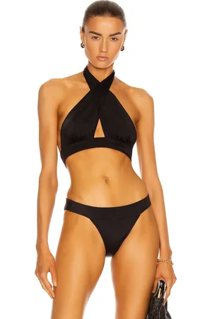 Norma Kamali Cross Halter Bikini Top in Black - Black. Size XS (also in ).