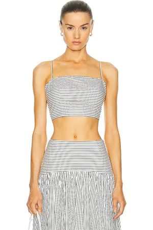 Staud Federico Top in Ivory Micro Stripe - Navy. Size L (also in ).