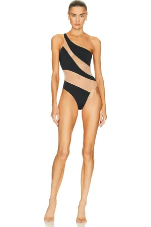 Norma Kamali Snake Mesh Mio One Piece Swimsuit in Black & Nude - Black. Size XL (also in XS).