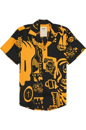 Oas Krispy Night Cuba Linen Shirt in Black - Black. Size L (also in M, S, XL/1X).