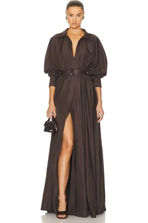 Norma Kamali Super Oversized Boyfriend Shirt Flared Gown in Chocolate - Brown. Size L (also in M, S, XL, XS, XXS).
