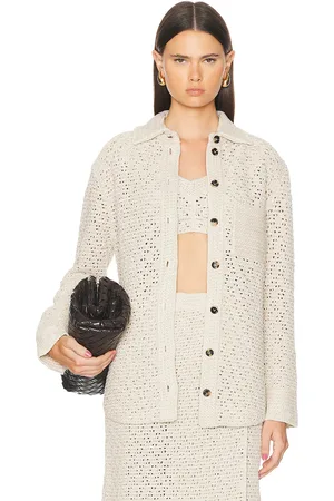 Bottega Veneta Long Sleeve Button Up Top in Bone & Cloud - Beige. Size M (also in S, XS).