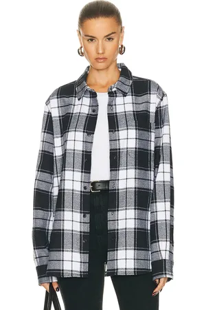 WAO The Heavyweight Flannel Shirt in black & white - Black. Size L (also in ).