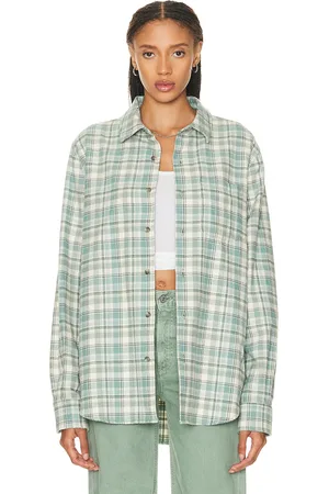 WAO The Heavyweight Flannel Shirt in blue & cream - Blue. Size M (also in S, XL).