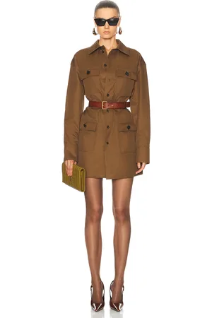 Saint Laurent Mini Shirt Dress in Ecorce - Olive. Size 38 (also in 40, 42).