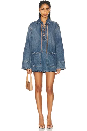 GRLFRND Marisa Laced Tunic Dress in Nashville Suede - Denim-Medium. Size S (also in ).