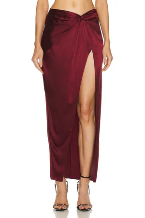 FLEUR DU MAL Silk Twist Knot Skirt in Cinnamon - Burgundy. Size L (also in ).