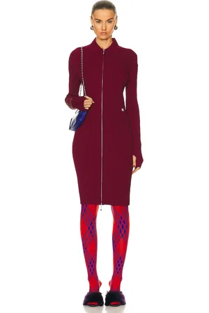 Burberry Ribbed Long Sleeve Dress in Ripple - Burgundy. Size L (also in ).