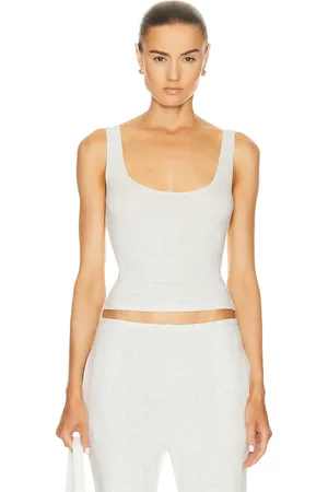 Leset Lauren Scoop Neck Tank Top in Cloud - White. Size XL (also in ).