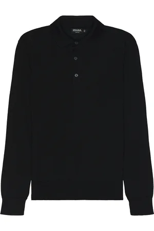 Ermenegildo Zegna Casheta Long Sleeve Polo in Black - Black. Size 46 (also in 48, 50, 52).