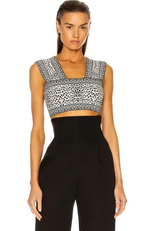 Alaïa Jacquard Print Fitted Top in Blanc & Noir - Black & White. Size 40 (also in 42).
