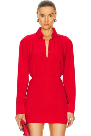 Norma Kamali Collar Stand Shirt in Tiger Red - Red. Size M (also in S, XS).