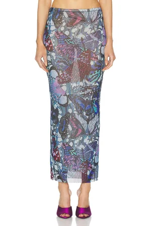 Jean Paul Gaultier Papillon Mesh Long Skirt in Blue & Multicolor - Multi. Size S (also in ).