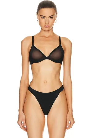 CUUP Mesh Plunge Bra in Black - Black. Size 32A (also in 34A, 36A, 36B, 38D).