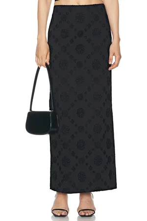 Helsa Eyelet Column Midi Skirt in Black - Black. Size M (also in S, XL, XS, XXS).
