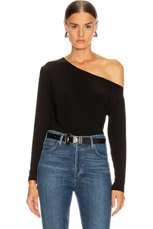 Norma Kamali Long Sleeve Drop Shoulder Top in Black - Black. Size L (also in M, S, XL, XS).