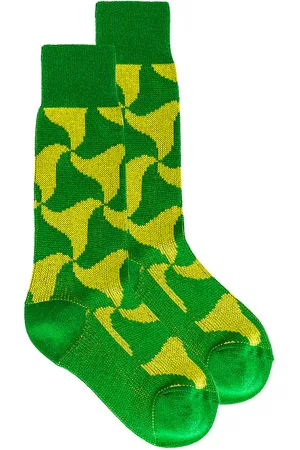 Bottega Veneta Wavy Triangle Cashmere Socks in Parakeet & Kiwi - Green. Size L (also in M, S).