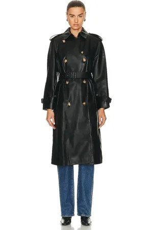 Burberry Leather Double Breasted Trench Coat in Black - Black. Size 6 (also in ).