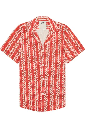 Oas Scribble Cuba Net Shirt in Red - Red. Size L (also in M, S, XL/1X, XS).